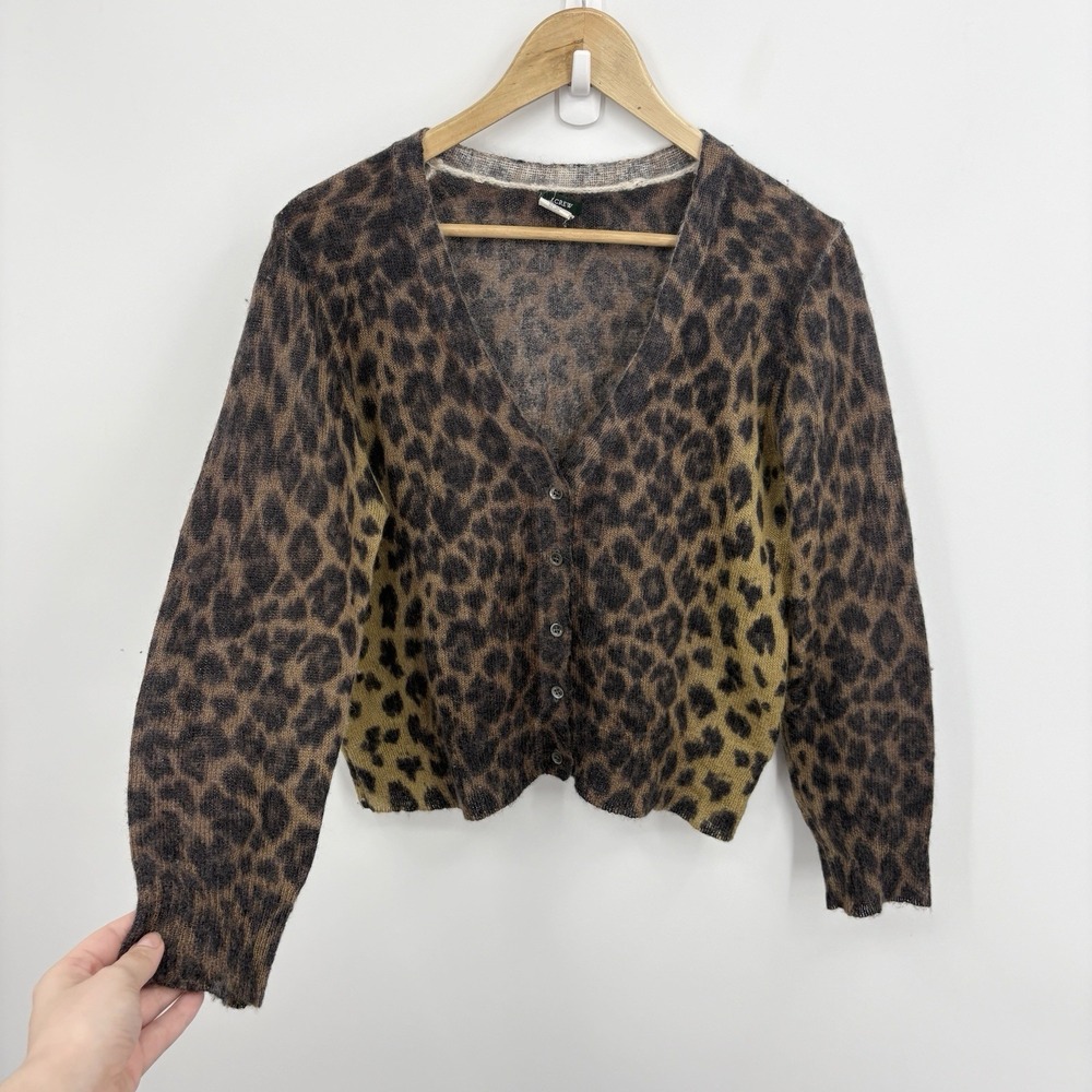 Y2K Mohair Blend Leopard Cardigan Sweater XLarge Indie Sleaze Alt Grunge 2010s